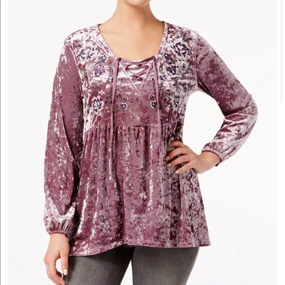 Style & Co | Crushed Velvet Peasant Empire Waist Tunic Top